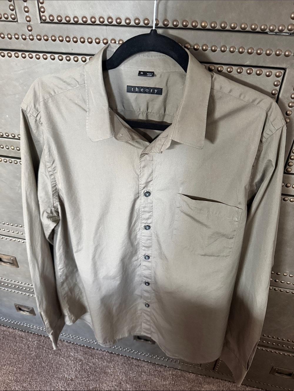 Theory Men's Long-Sleeve Button-Up Shirt in Khaki